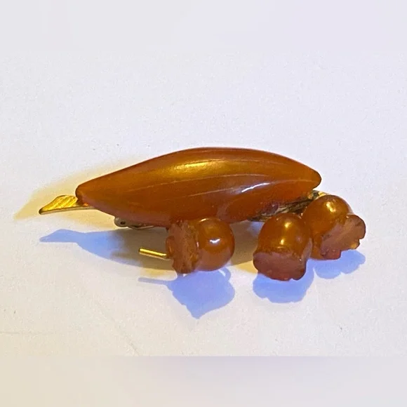 Vintage Amber Brooch USSR Lily of the Valley #9196 - Picture 2 of 13